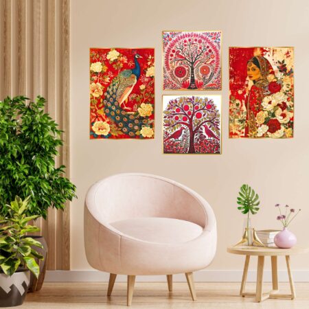 Set of Four Wall Paintings for Wall Dacoration Golden Framed Wall Paintings for Living Room & Bedroom Wall Art for Home Decoration & Office Wall Décor (13x10 inch CH-GD4-10)